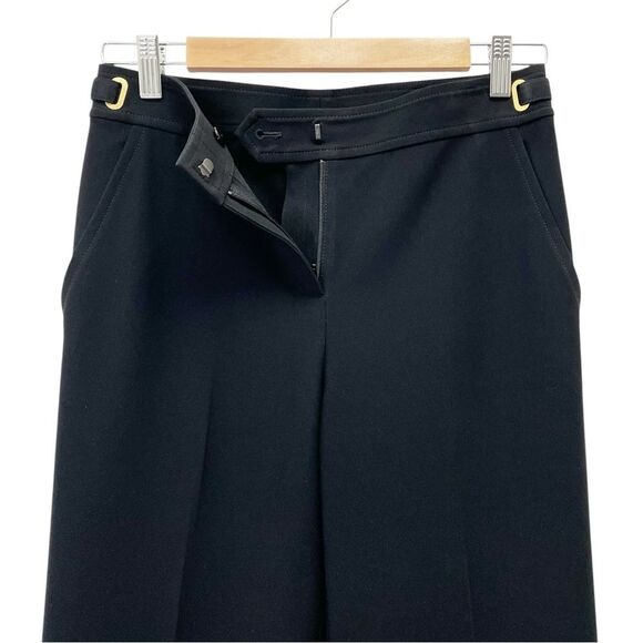 St. John Black Wide Leg Dress Pants Size 2 Nordstrom Gold Buckle Trim USA Made - Picture 5 of 11